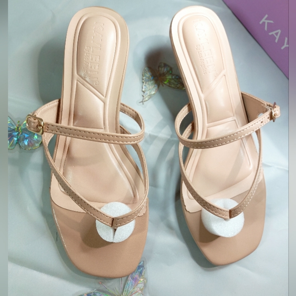 KAYLEEN By Los Angeles Nude Strappy Square-Toe Heels